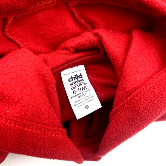Baby Sweater Girls Size 6-9m Red Carter's Buttons Hooded Winter Soft Children - Picture 7 of 8